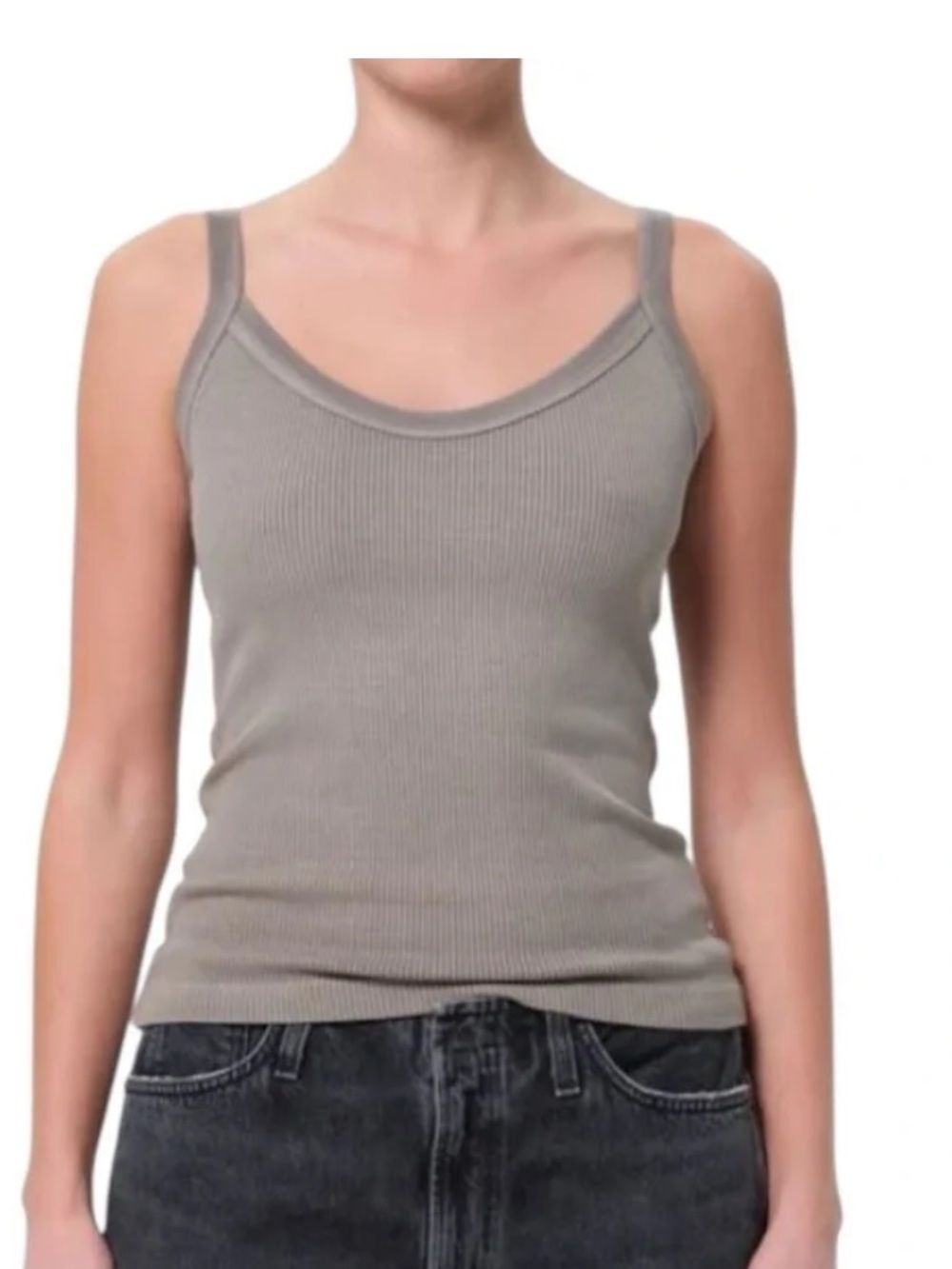 Only worn once! AGOLDE Jordan Ribbed V-Neck Tank Top Gray Size M